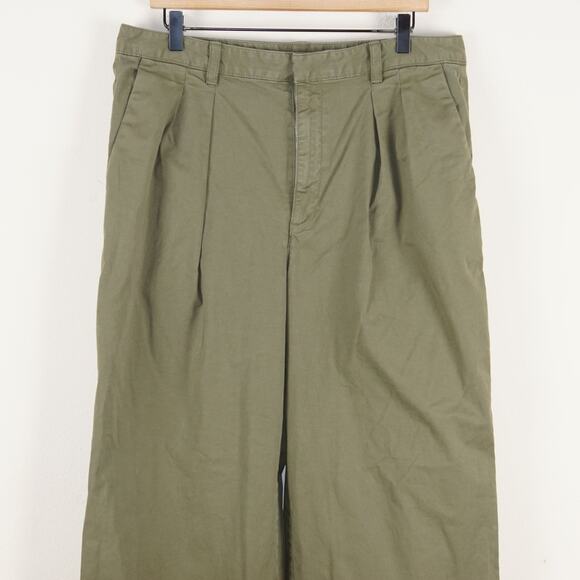 Gap High Rise Pleated Twill Army Green Khaki Wide Leg Pants Womens Sz 16 - Picture 2 of 11